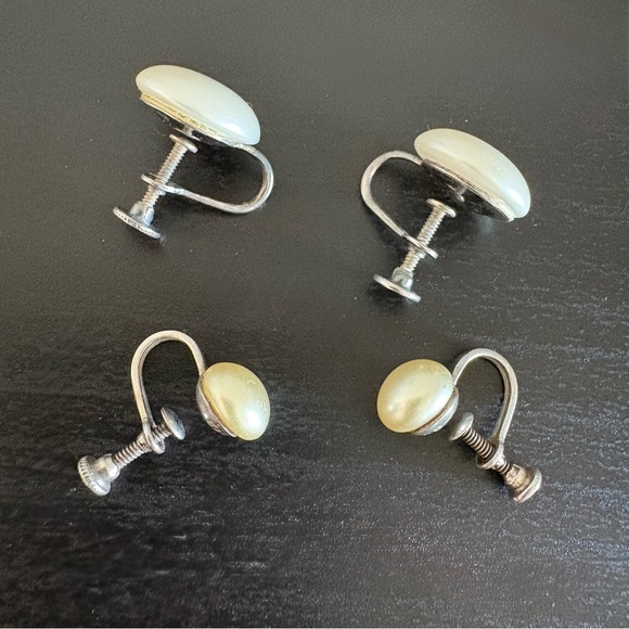 Vintage Sterling Silver Faux Pearl Earrings - Picture 2 of 9